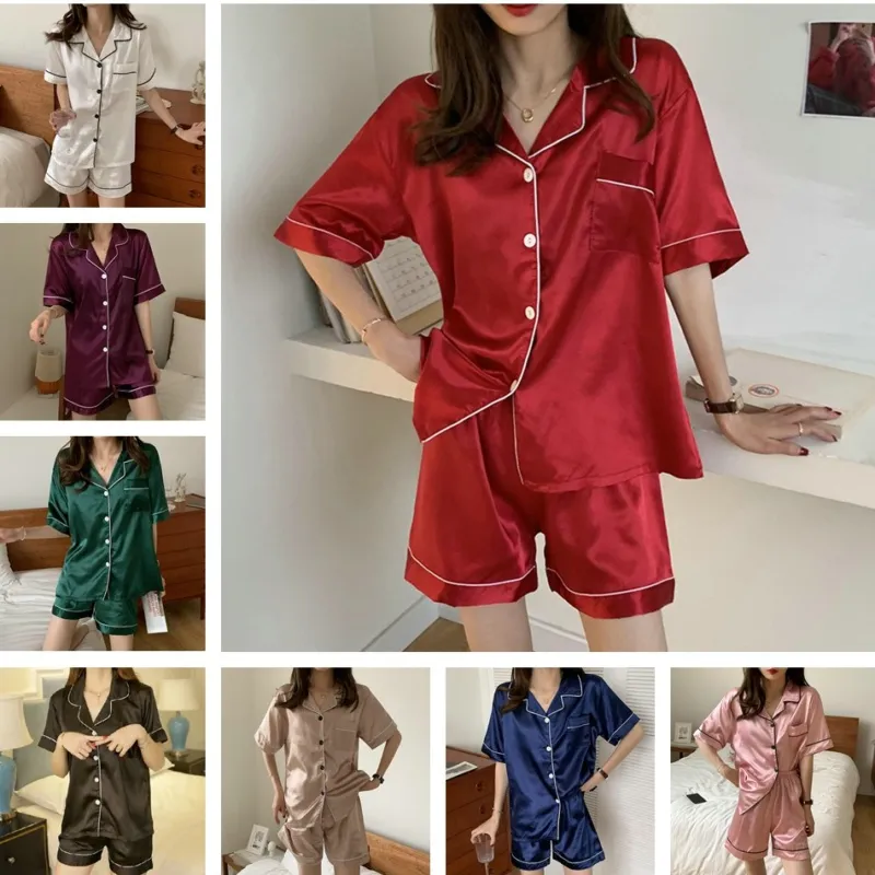 Женская шелковая атласная пижама, установленная с двумя частями PJ Sets Sleepwear Loungewear Летняя одежда для женской одежды