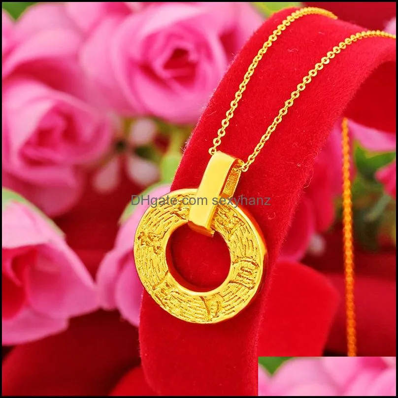 fashion vintage brass gold plated jewelry six-character mantra peace buckle necklace women`s pendant accessories men and women wear