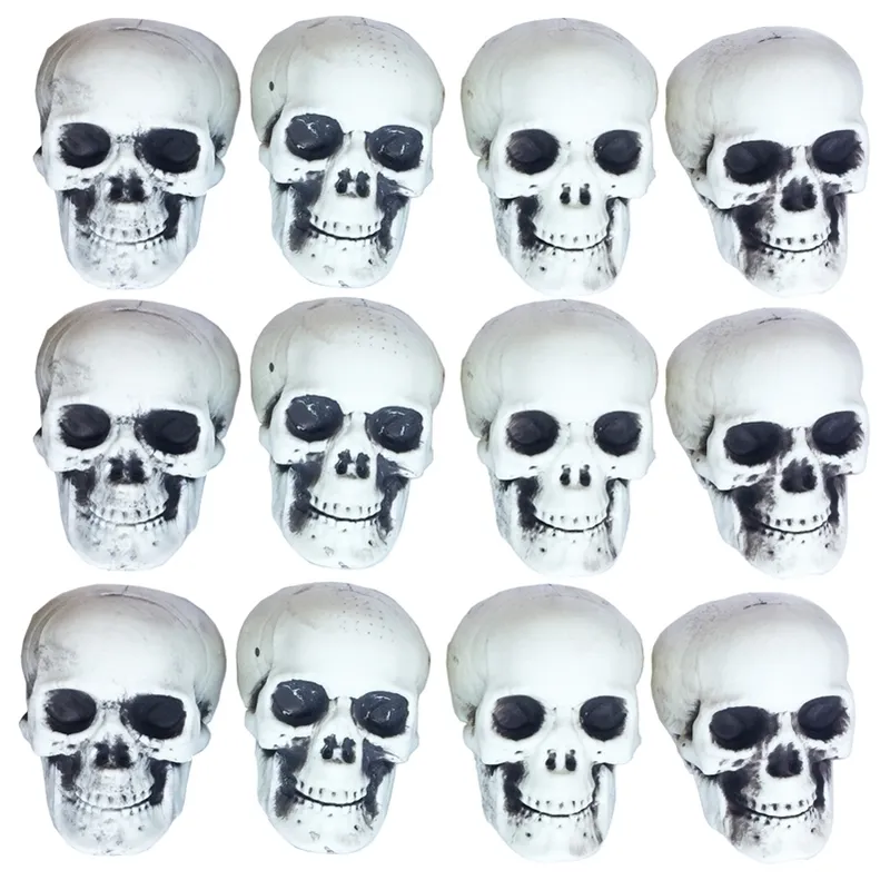 12pc a lot Mini Size Skull 100% Plastic Halloween Props Grave Yards Decorations Y201006