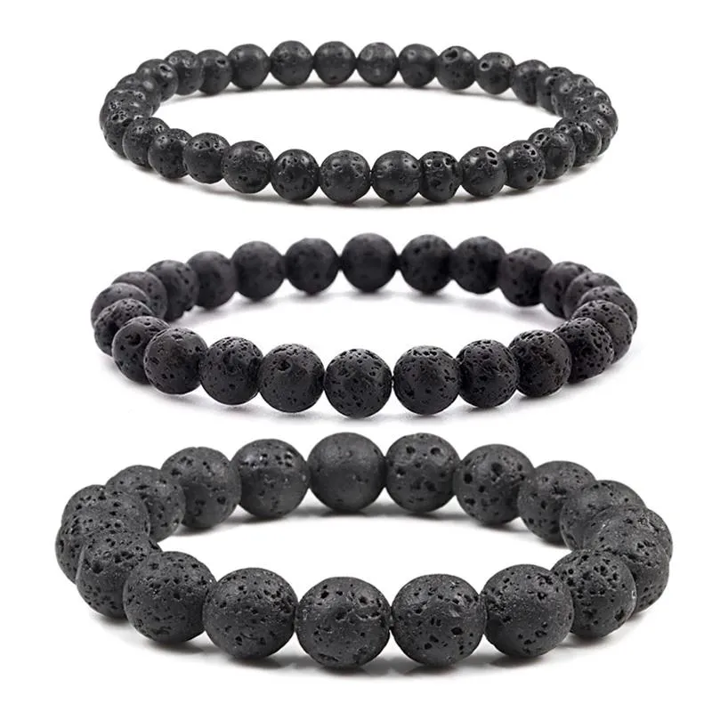 Bracelets élastiques en pierre de lave volcanique, 6/8/10mm, brins de perles, diffuseur d'huile essentielle, bijoux pour hommes et femmes