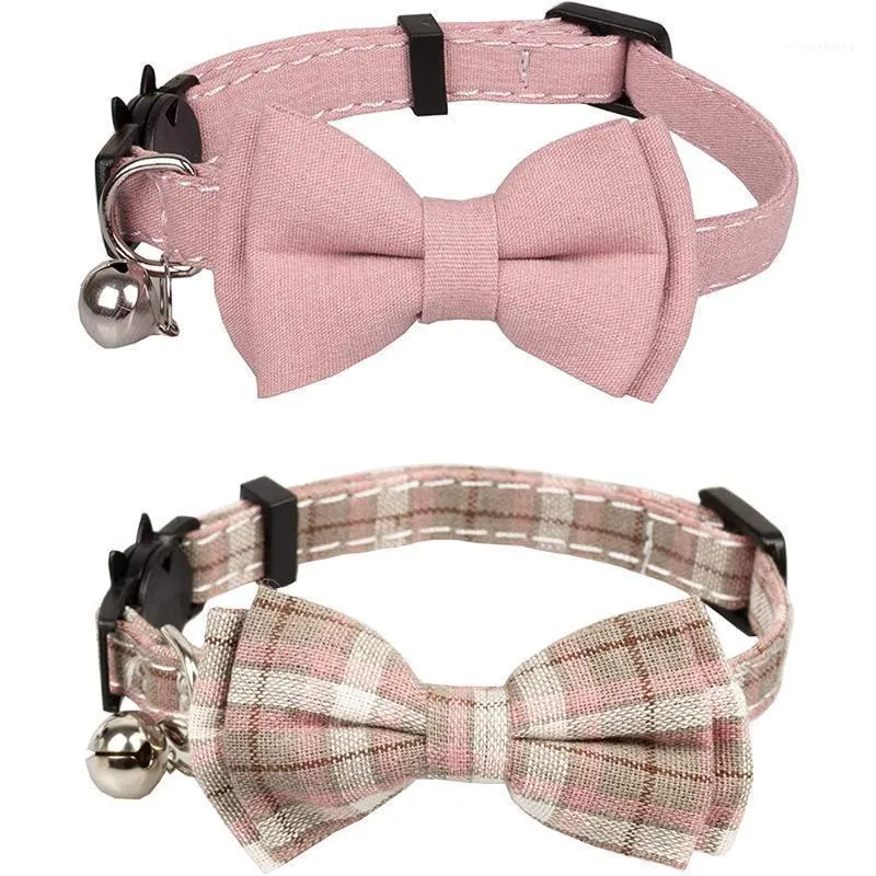 Cat Collars & Leads Adjustbale Collar With Bell Breakaway Bowtie Safety Puppy Solid Plaid Color Set Cats Products For Pets Kitten Accessorie