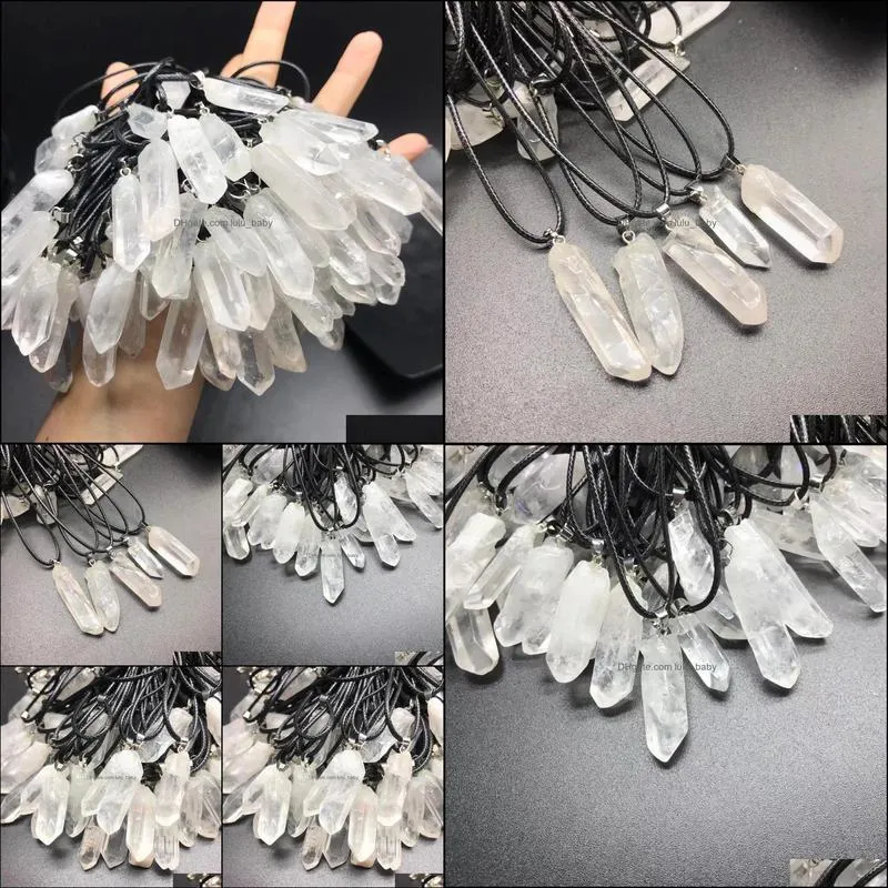 trendy natural white crystal pillar energy healing stone pendant necklace rope necklace women jewelry factory lulubaby