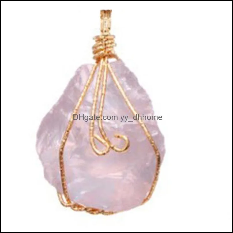 Natural Healing Head Pendants Crystals Stone Cobblestone Irregular Amethyst Pink White Glauconite Coiling Silk Sweater Chain New 4 2cm