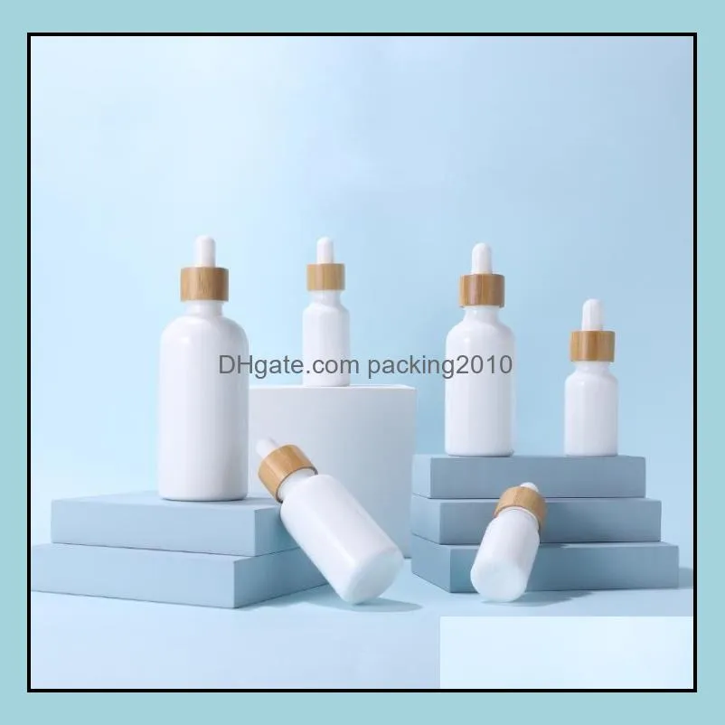 white porcelain glass jars with bamboo lid glass-and dropper bottle 10ml/50ml containers bamboo-lids reagent dropper sn4350