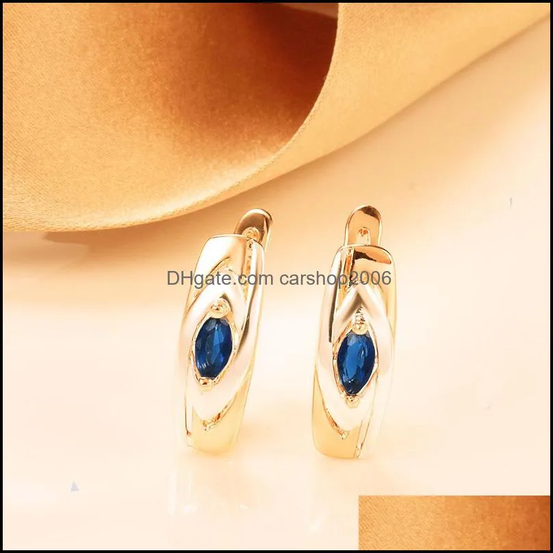 Jewelry Simple Gold Blue Gem Ladies Hollow Dangle Earrings for Women Valentines Day Gift