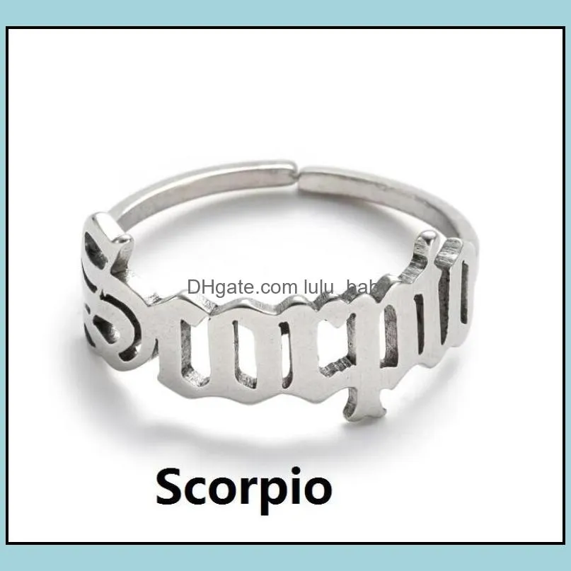 Adjustable 12 Constellations Letter Ring For Woman Opening Wedding Stainless Steel Silver Gold Zodiac Finger Rings Birthday Jewelry