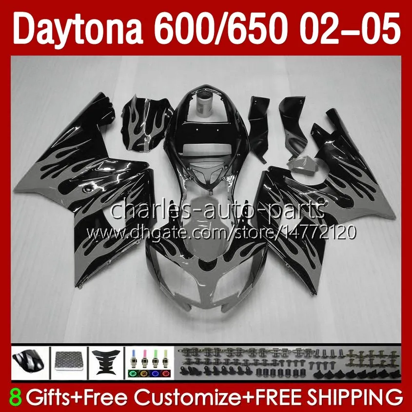 FALTINGS KIT ل Daytona 650 600 CC 02 03 04 04 05 Bodywork 132No.70 Cowning Daytona 600 Daytona650 Gray Flames 2002 2003 2004 2005 Daytona600 02-05 ABS دراجة نارية الجسم