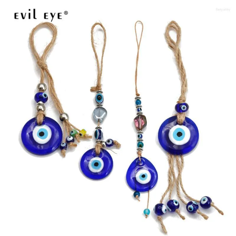 Keychains EYE Braided Rope Glass Blue Turkish Evil Beads Pendant Wall Hanging Handmade Desoration For Home Living Room Car BE259Keychains Fi