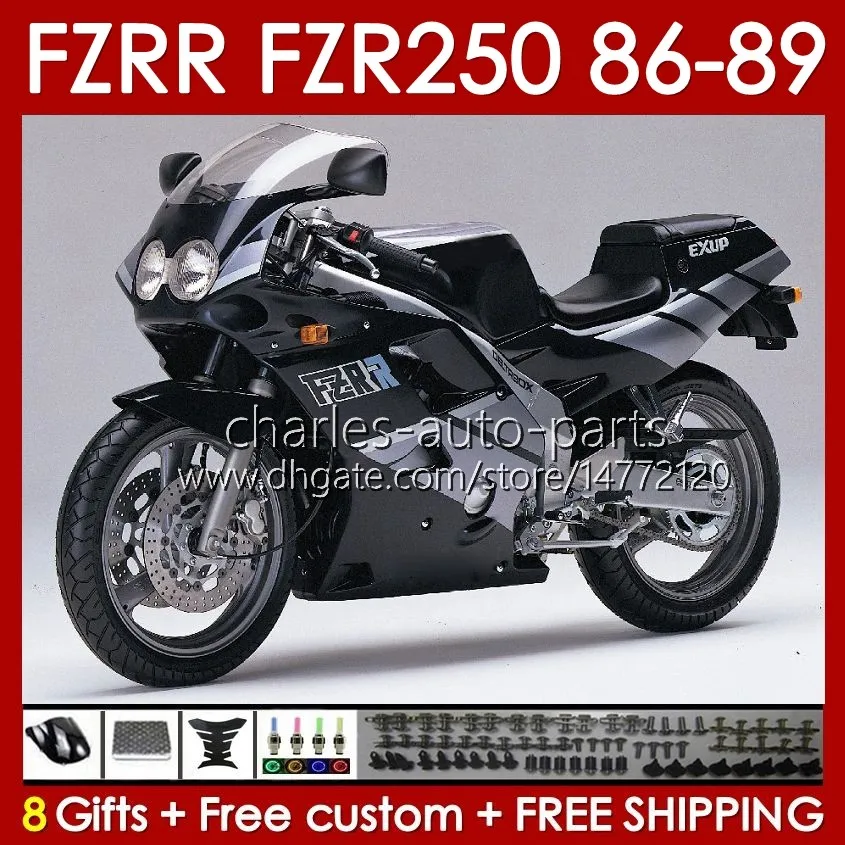 Karosseri för Yamaha FZR250R FZRR FZR 250R 250RR FZR 250 86-89 BODY FZR-250 142NO.0 FZR-250R FZR250 R RR 86 87 88 89 FZR250R 1986 1987 1988 1989 FAIRING KIT GLOSSY Black