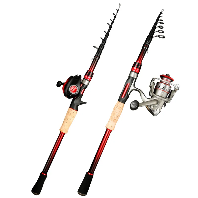 Fishing Portable Télescopic Tiles en fibre de carbone Power M Spinning Casting Tod Lere Tackle 2,1m 2,4m 2,7m 3.0m