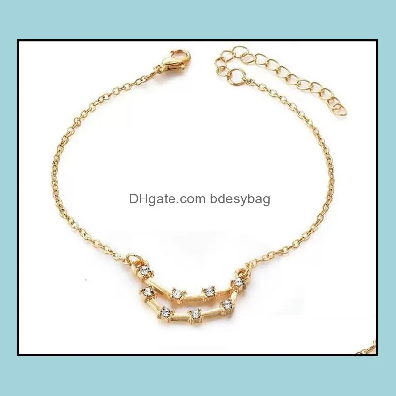 12 Horoscope Zircon Zodiac Signs Bracelet Gold Silver Constellations Bracelet For Women Jewelry with Gift Cards wholesale