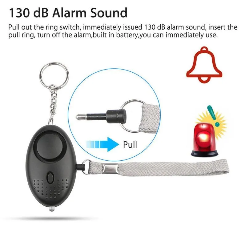 130dB Emergency Self Defense Security Alarm voor meisjes Vrouwen 0lder volwassenen Ouderen beschermen Alert Safety Scream luide sleutelhanger met LED Light Factory -prijs