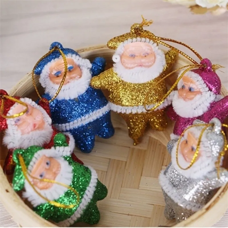 6st blandade jultomten dockor hänge mini julgran dekorationer för hemårsgåvor lite med guldpulver y201020