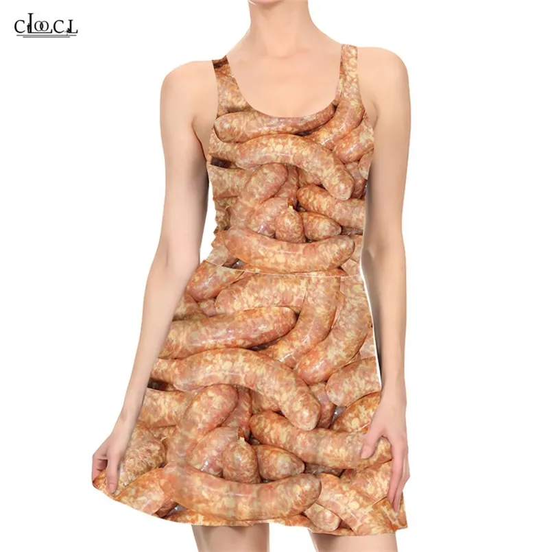 Lebensmittel Wurst Kleid Mode 3D Druck Weibliche Ärmelloses Kleid Sexy Streetwear Damen Kleidung 220617