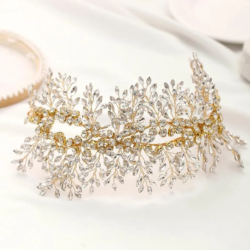 Bruiloft haar sieraden bruids hoofdband goud kristal strass steentjes tiara accessoires handgemaakte vrouwelijke ornamenten headpieces drop levering 2021 cquam