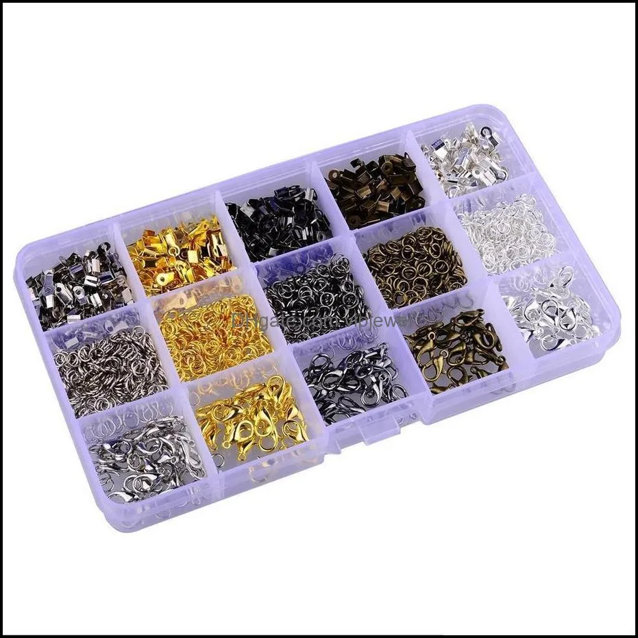 jewelry findings set diy jewelry beading making kit with lobster clasps jump rings crimp ends 5 colors g186l