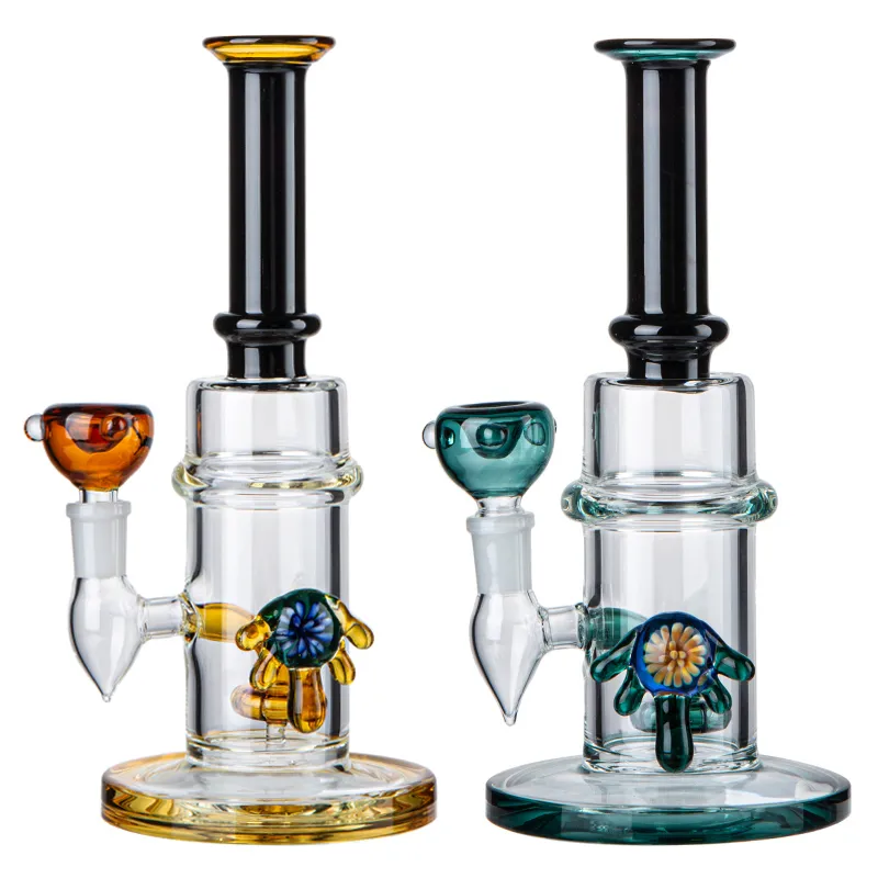 10 pulgadas Bong de vidrio Tubo recto Hookahs Oil Dab Rigs Cabezal de ducha Perc Tubos de agua gruesos Bong con tazón hembra de 14 mm