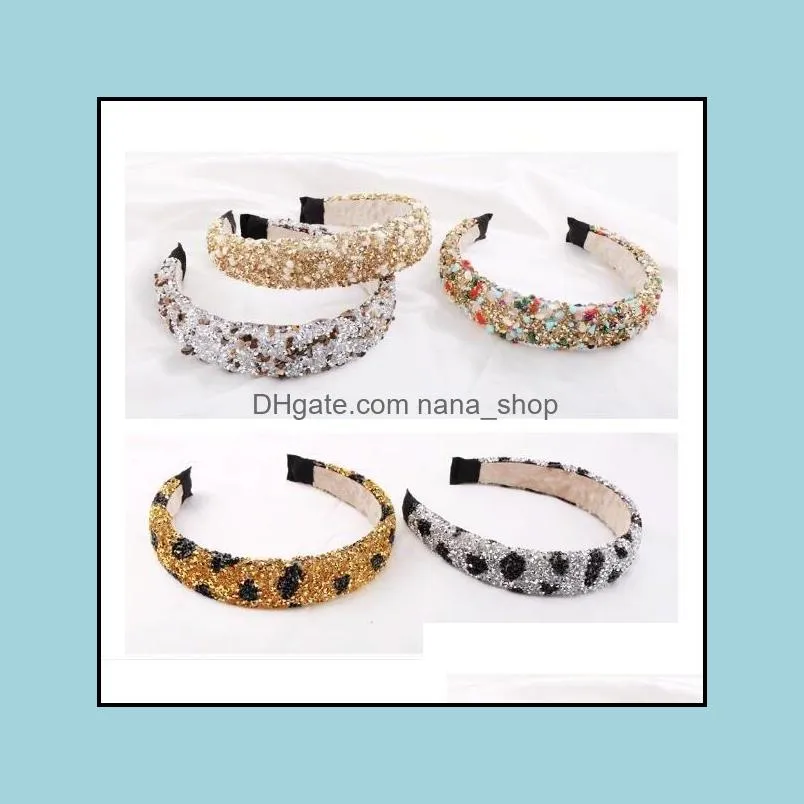 Crystal Stone Headband Retro Hair Hoop Natural Healing Sponge Leopard Print Hand Bands Woman Fashion Hair Band Jewelry Accessories