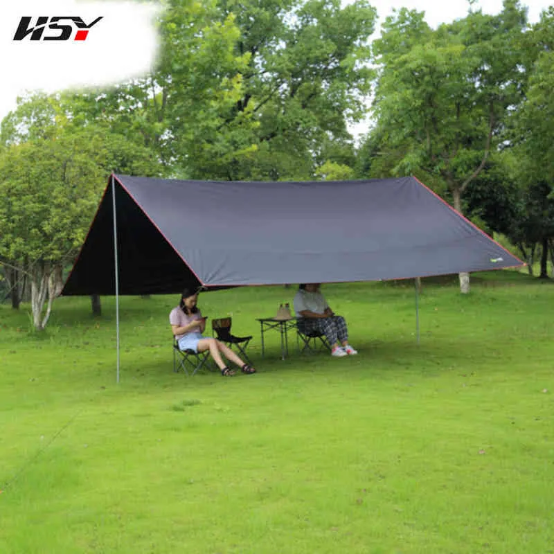 Bez słupów! 6x4,4m Czarna ultralight planderka na świeżym powietrzu Survival Sun Shelter Black Coating Tent H220419