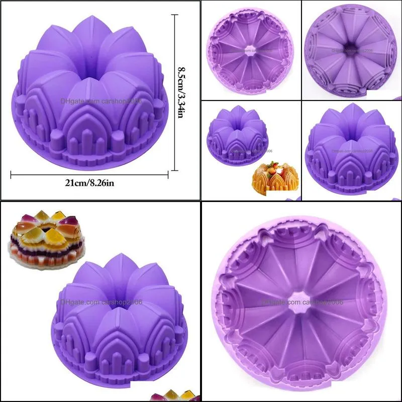 Kapmore 1pc Castle Shape Cake Mold Reusable Non Stick Crown Silicone DIY Baking Tools Accessories Random Color Moulds