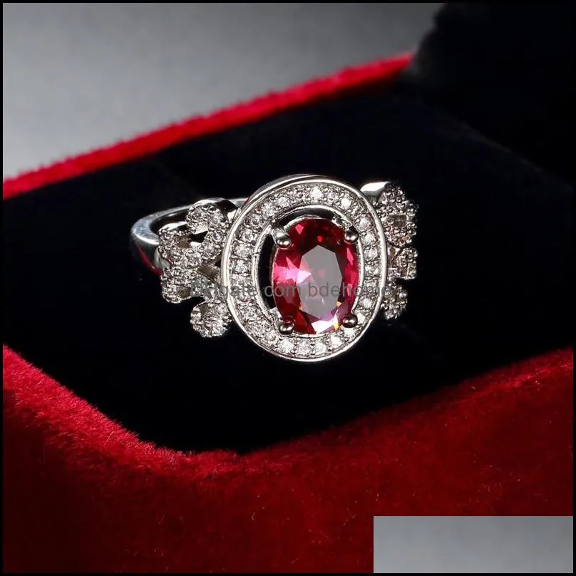 Cluster Rings Anillos Yuzuk Wedding Ring Sterling Silver 925 Created Ruby Engagement For Women Promise Statement Fine Jewelry1