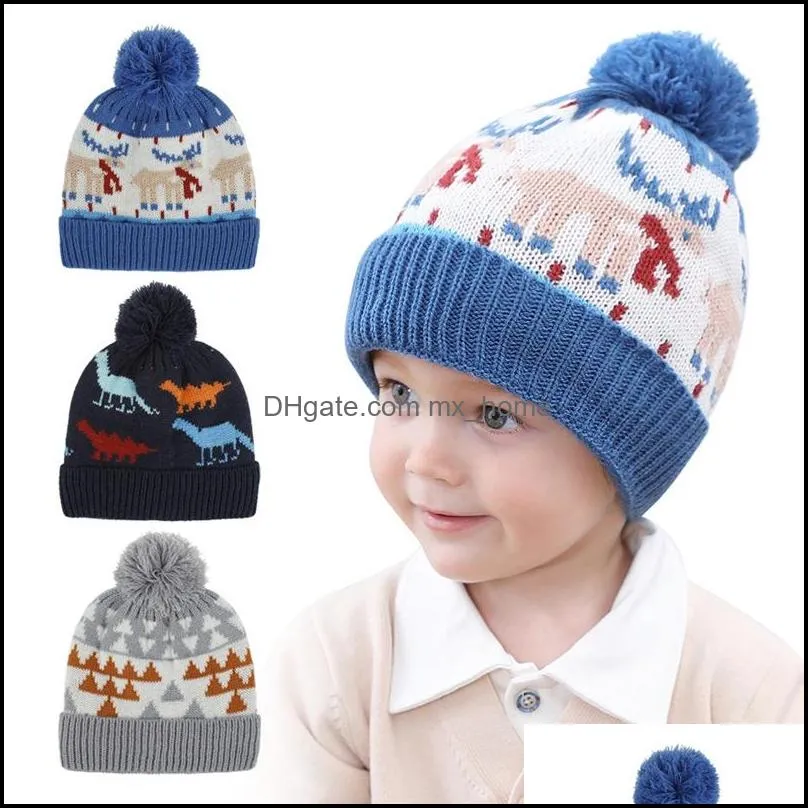 Ins Baby Kids Boys Girls Dinosaur Caps Beanies Cartoon Heart And Christmas Desginers Invierno Calidad Niños Sombreros para 1-4 Drop Delivery 2021