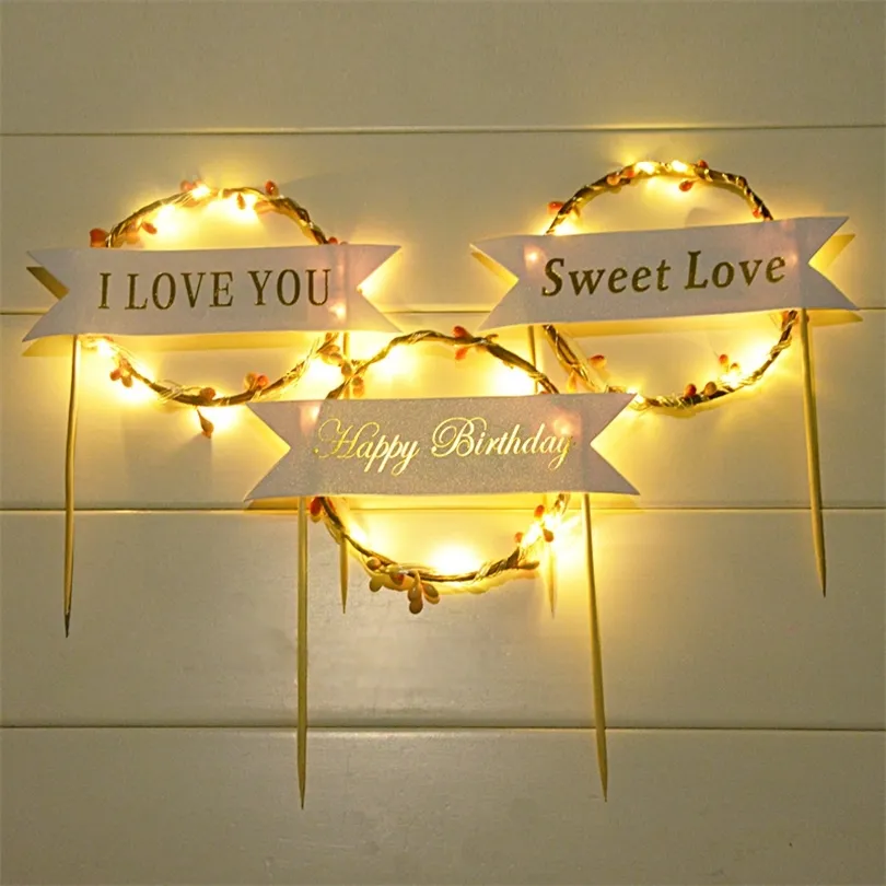 1pc романтическая светодиодная светодиодная виноградная лоза с днем ​​рождения вставка открытки на день рождения Iloveyou
