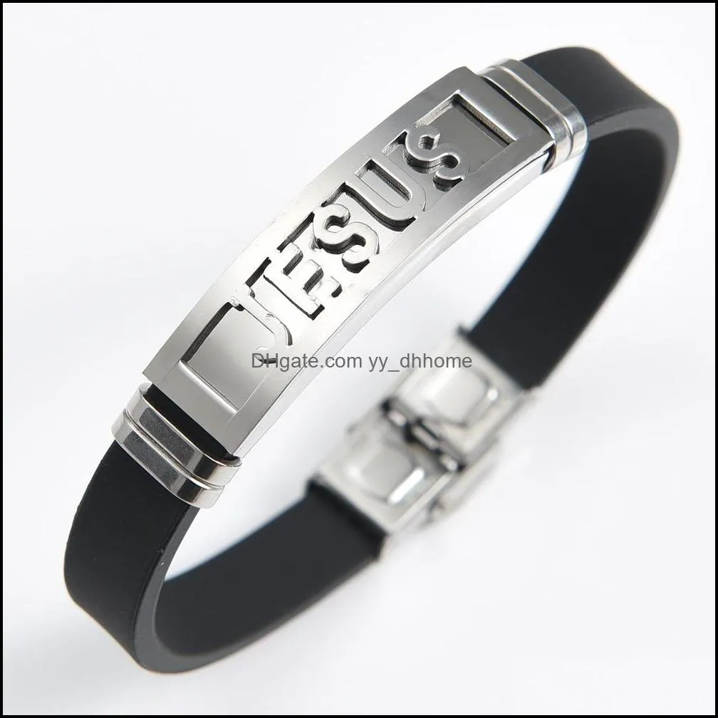 Wholesale 12pcs/Lot Stainless Steel Jesus Skull Tree of life Love Silicone Charm Bracelets Jewelry 21cm/8.27inch 210408