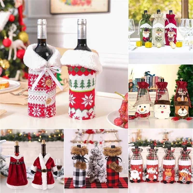 Christmas Snowman Wine Covers Santa Claus Merry Kitchen Decor for Home Table Cristmas Year Y201020