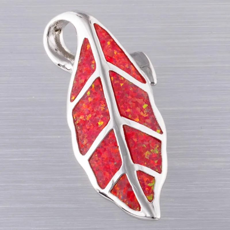 Pendant Necklaces Nature Leaf Red Fire Opal Silver Plated Jewelry For Women NecklacePendant NecklacesPendant