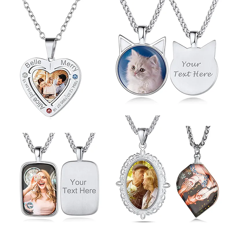 Personalized Photo Custom Heart/Oval/Round Necklaces with Picture + Chain Adjustable,Pendant Memorial Jewelry for Women Girl