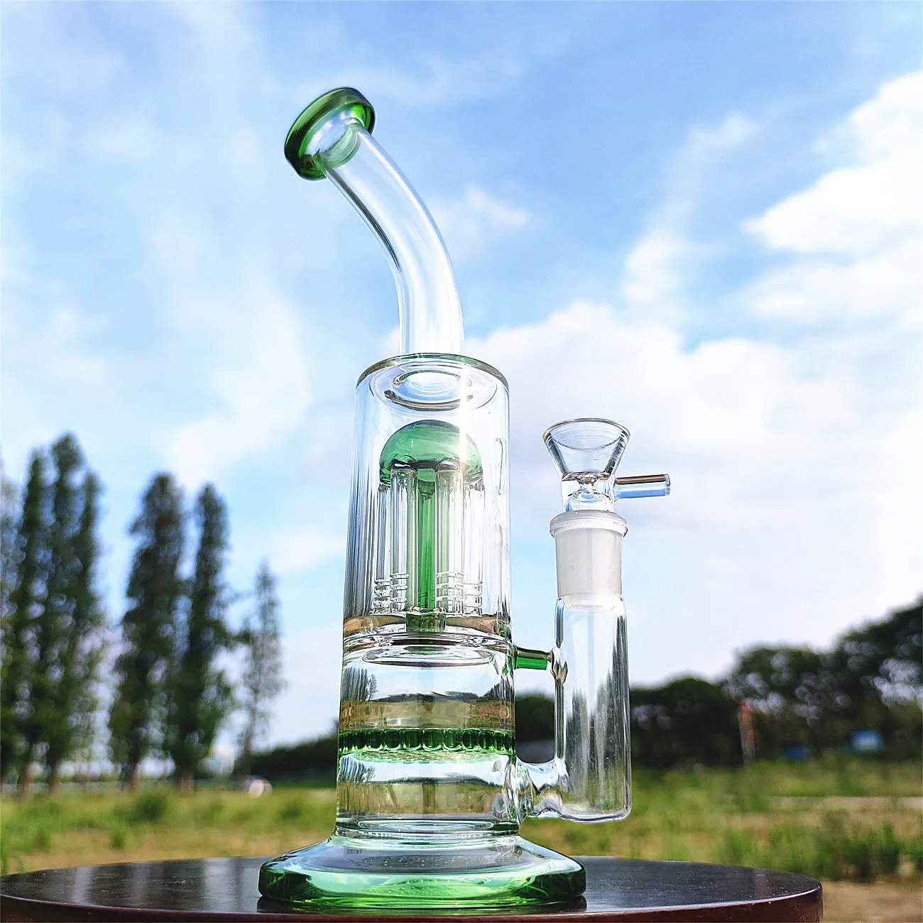 thumbnail image 2 of Handmade 11" Glass Water Pipe Bong With Percolator & Bowl - Thick Scientific Glass 2 of 14