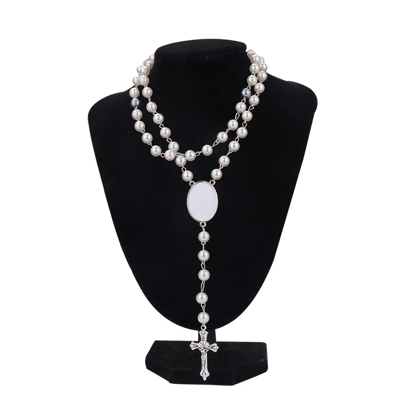 Zinc Alloy Sublimation Rosary Necklace Pendant Blanks Thermal Transfer Printing DIY Gift