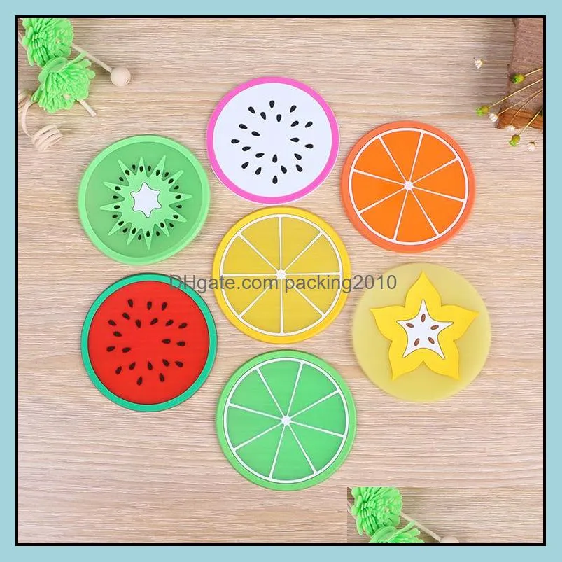 Creative insulation pad Fruit Silicone Coaster Mats Pattern Colorful Round Cup Cushion Holder Thick Drink Tableware Coasters Mug household