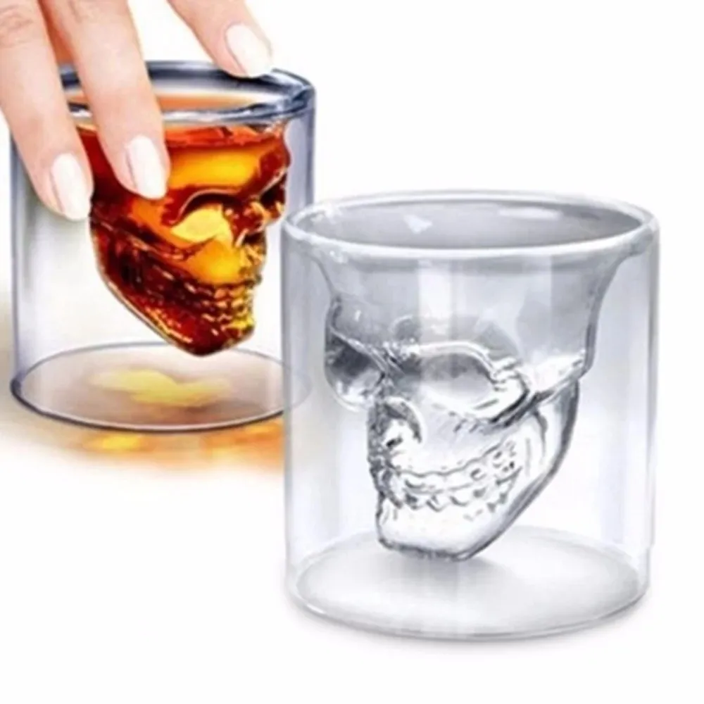 1 stks Skull Head Shot Glass Fun Creative Designer Crystal Party Wine Cup 25ml Transparant Bier Steins Halloween Gift