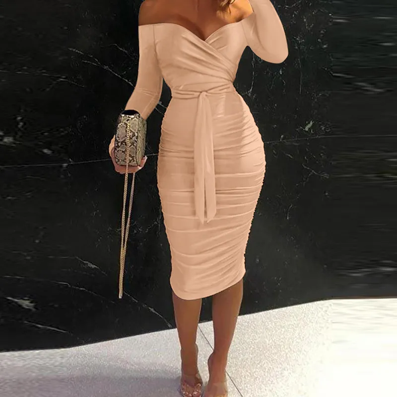 3 4 bodycon dress One Shoulder with 3/4 Sleeve Bodycon Dress – Spring & Summer main image 1