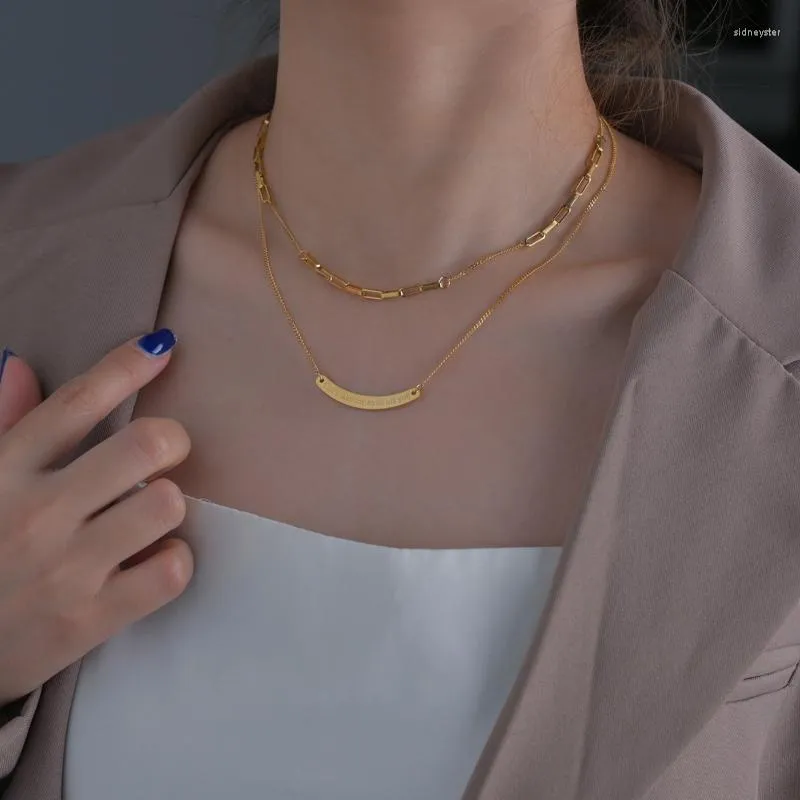 Kedjor acheerup mode rostfritt stål halsband för kvinna guld dubbel lager kedja bar choker smycken fest gåva freechains sidn22
