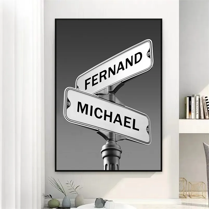 Custom Print Poster Add NamesDates On Intersection Street Sign Canvas Painting Home Decor Picture Customized Anniversary Gift 220623