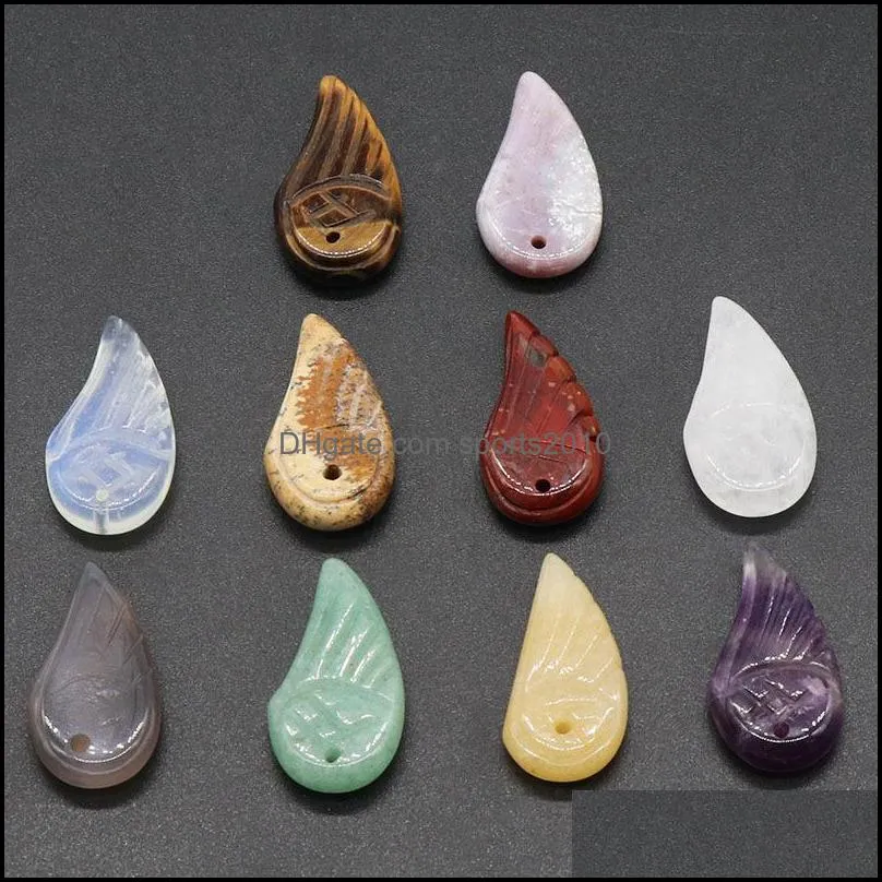 natural crystal wings stone charms pendants rose quartz tiger eye stone feather trendy jewelry making sports2010