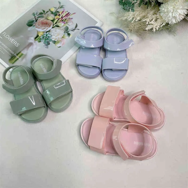 Mode barn hög kvalitet mini melissa sandaler tjejer barn godis solid färg mjukt avslappnad strand skor hmi067 g220418