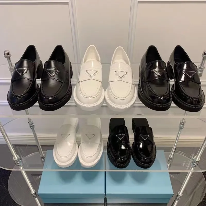 Luxe ontwerper korte laarzen dames chocolade geborsteld lederen schoenen Loafers monolith driehoek logo zwarte schoenverhoging platform sneakers 35-40