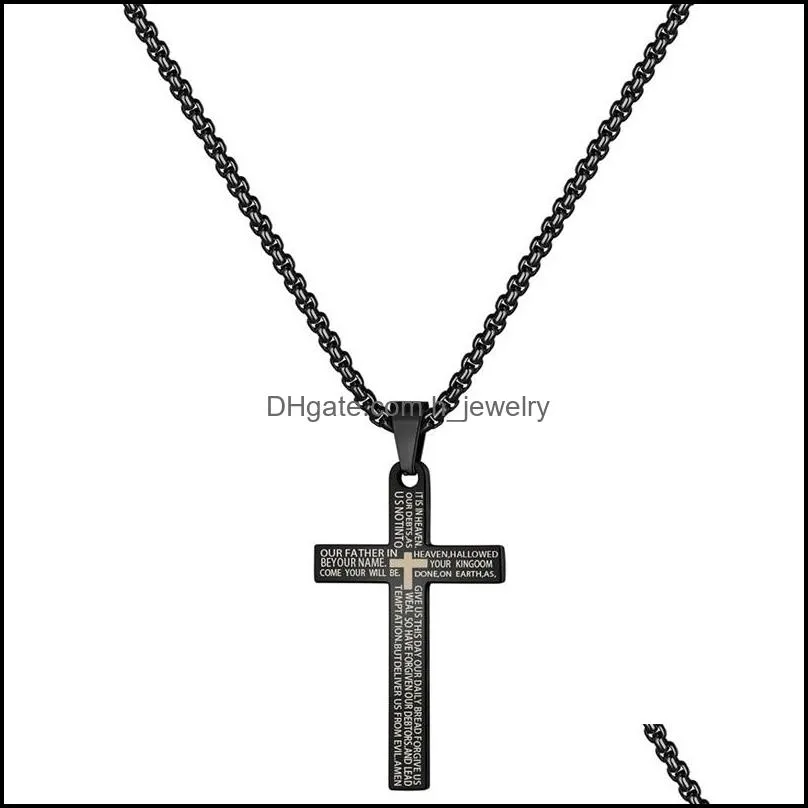 stainless steel cross pendant necklace fashion men women gold silver color bible scriptures christian prayer jewelry gifts