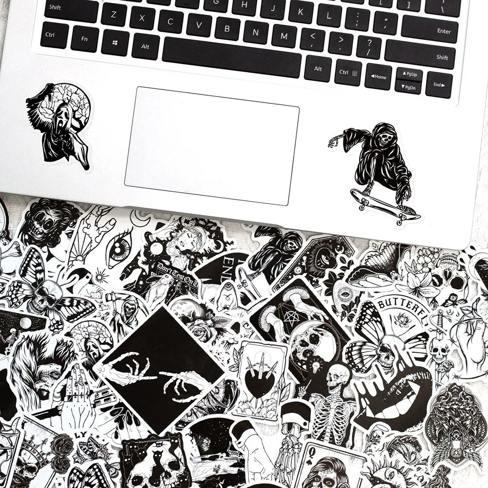 À prova d' água 10 30 50 PCS Preto Branco Estilo Gótico Horror Graffiti Adesivos Motocicleta Guitarra Laptop Telefone Carro Legal À Prova D 'Água Sticke271Y