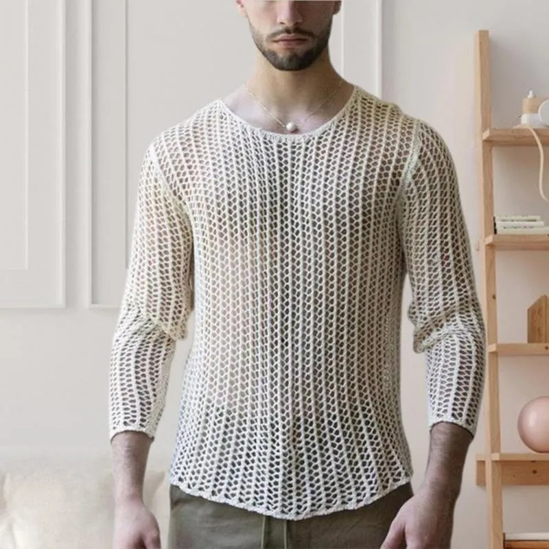 Heren PoloS Mesh Design Men T-shirt uitgehold uitademend doorzichtige T-shirt Tops Perspectief flirten pullovermen's