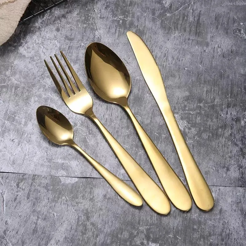 Gold Cutlery Knife Flatware Set Stainless Steel Tableware Western Dinnerware Fork Spoon Steak Travel Dinnerware Set VT1534