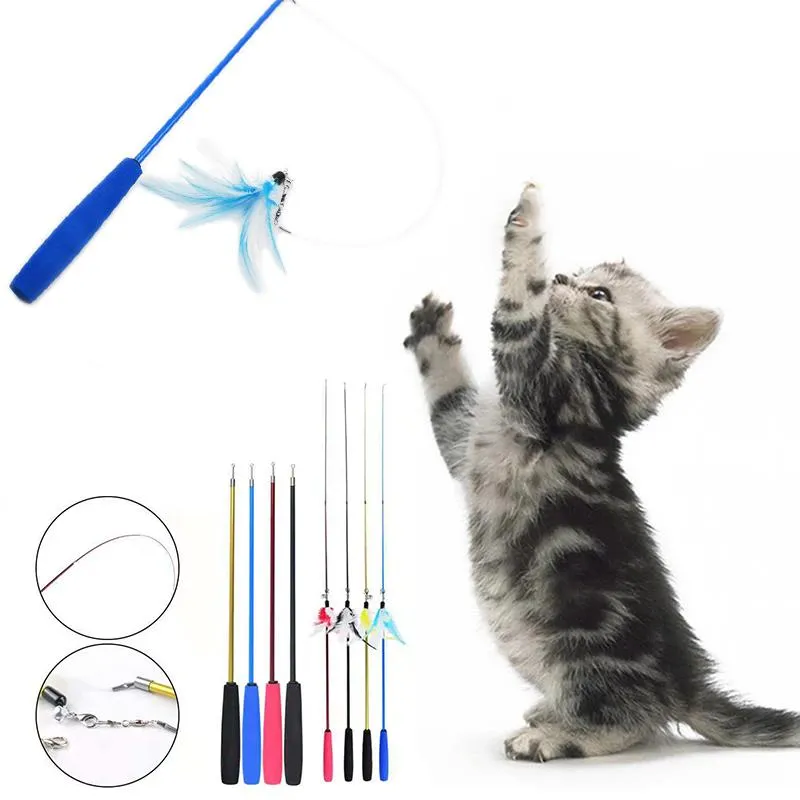 Cat Toys Toy Feather Teaser Fisher Boy Boad for Kitten Interactive Stick مع ممارسة التمرينات الرياضية مع Feathercat