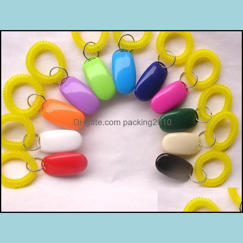 Dog Button Clicker Pet Sound Trainer with Wrist Band Aid Guide Pet Click Training Tool Dogs Supplies 11 Colors 100pcs XH1216
