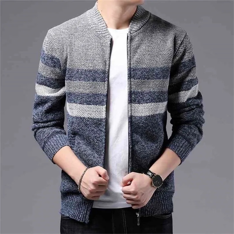 BROWON Korean Clotnes Men Wintersmart Casual Knitted Patchwork Cardigan Sweater Fashion Thick Zipper Up Men Clothing Sweater 210804
