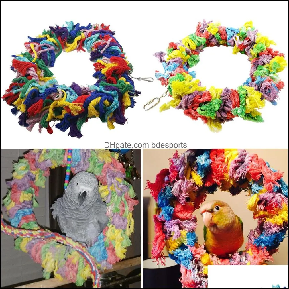 Parrot Chew Toys, Cockatoo Climbing Toy Round Ring Bird Toys Cotton Rope Parakeet Finch Cage Toy