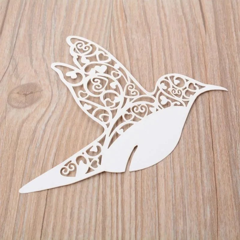 Party Decoration 50 Laser Cut Love Bird Shape Wine Glass Place Cards Table Mark Name Paper Cup For Wedding